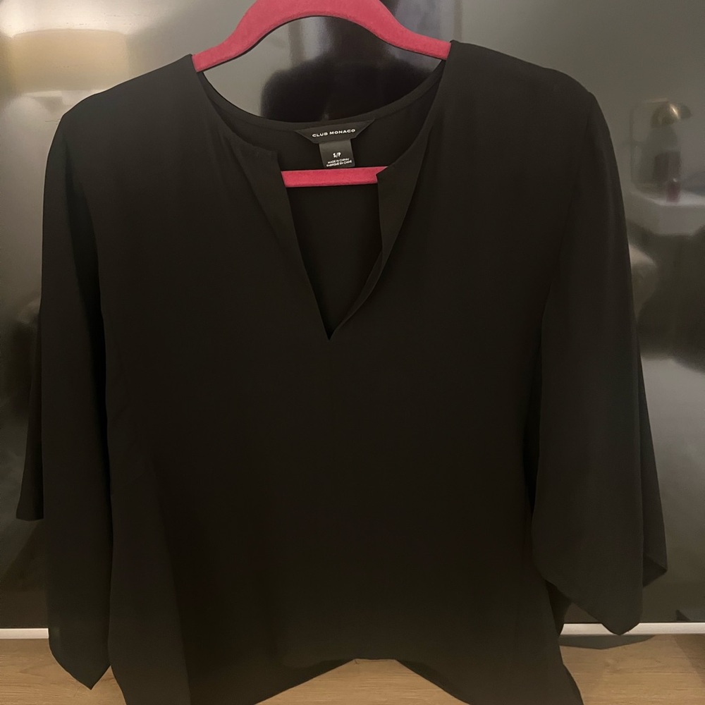 Club Monaco Black Asymmetrical Blouse with Mandarin Collar